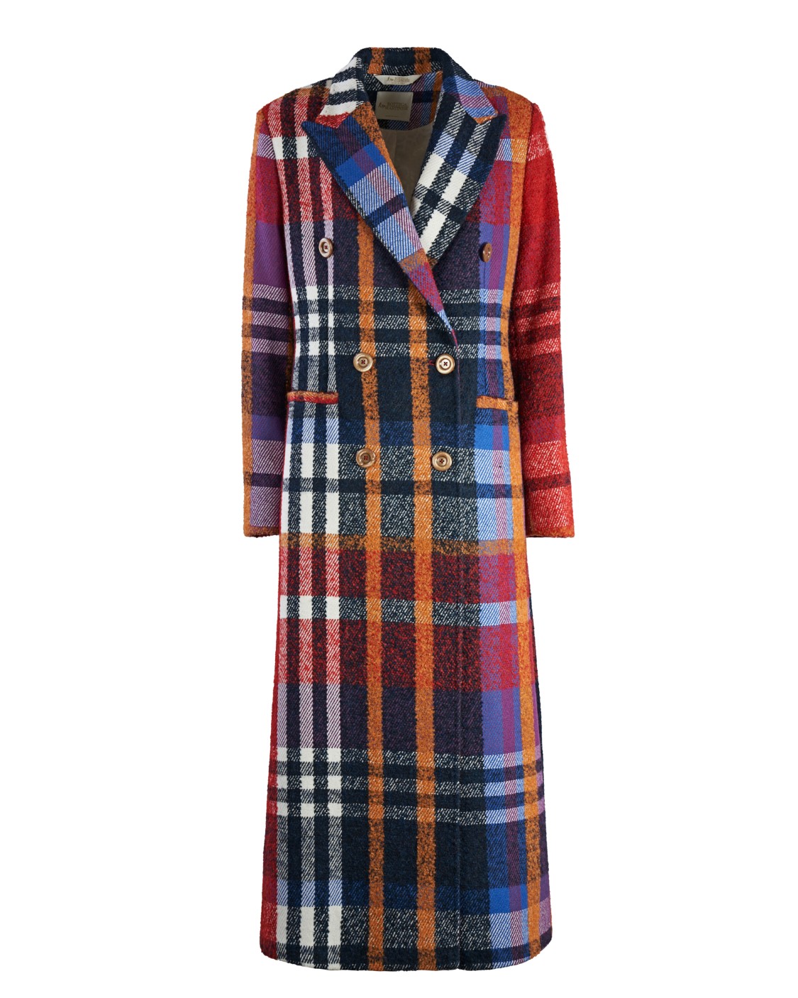 shop BOTTEGA MARTINESE  Cappotto: Bottega Martinese cappotto "Brigida".
Revers.
Maniche lunghe.
Doppiopetto.
Chiusura con bottoni.
Quadri.
Tasche a filo.
Taglio lungo.
Vestibilità regolare.
Composizione: 20% Lana 8% Alpaca 28% Poliestere 42% Acrilica 2% Altre fibre.
Fabbricato in Italia.. BRIGIDA 770-BLU/ARANCIO/ROSSO number 9400737